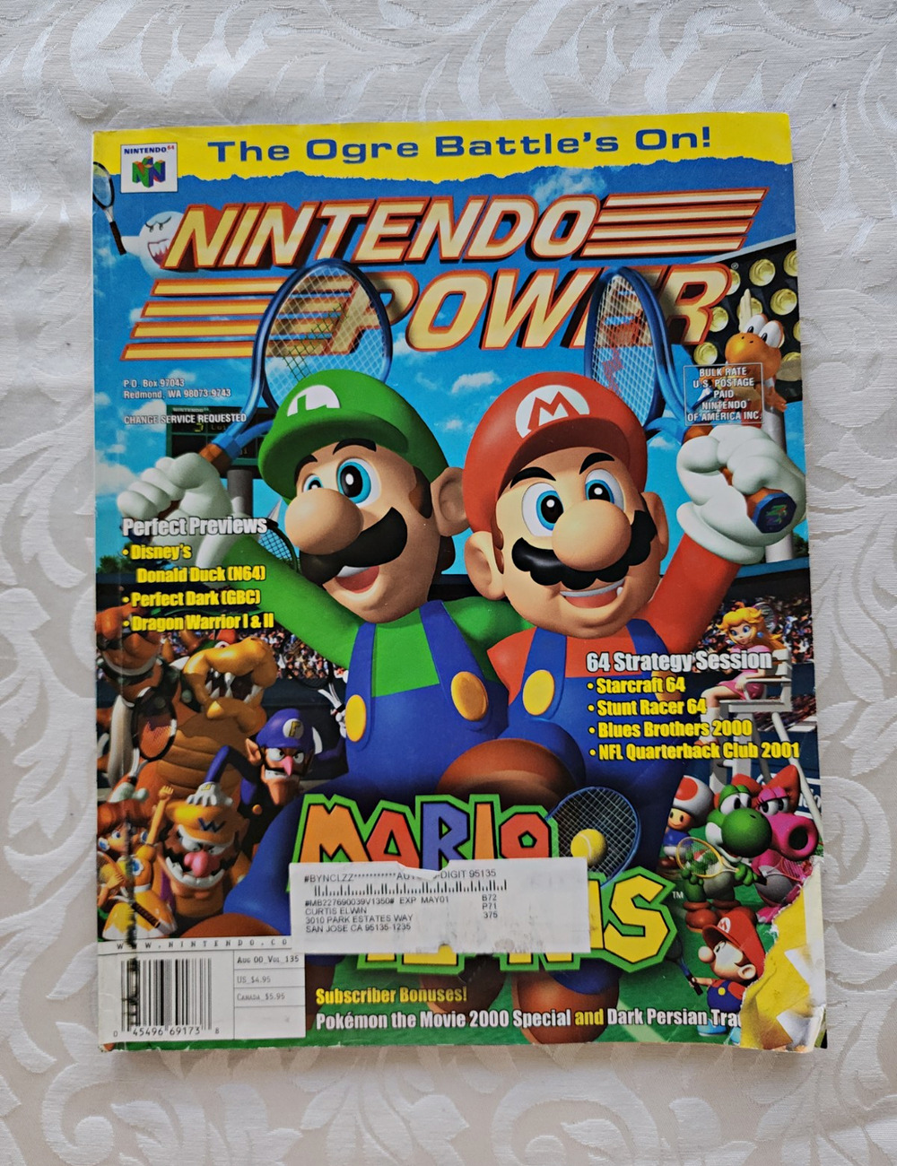 Nintendo Power August 2000 Issue 135 Mario Tennis, w/POSTER